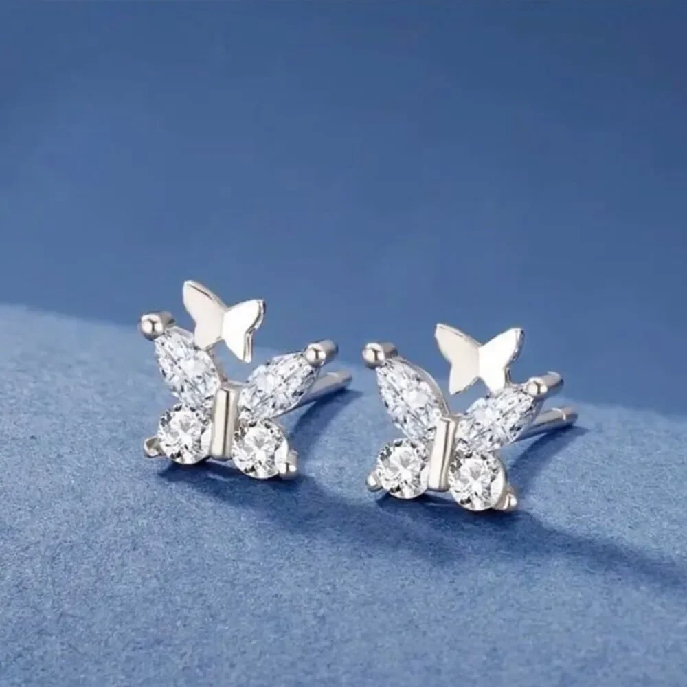 Earrings Sterling Silver 925 Small Elegant Cute Butterfly  Design